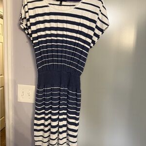 White House Black Market Navy and White Midi Dress